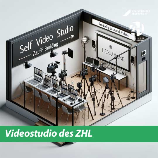 Unser kleines Videostudio im Zapf-Gebäude ist so gestaltet, dass es ohne Vorwissen für die Aufzeichnung eigener Vorlesungsvideos genutzt werden kann. Wir bieten Ihnen mit diesem Studio die Möglichkeit, sich auf die didaktische Konzeption und Präsenta